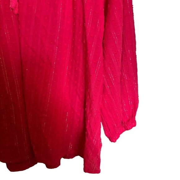 Old Navy Top Womens XL Red Gold Metallic Stripe Flounce Cotton Blend Blouse - Picture 5 of 9